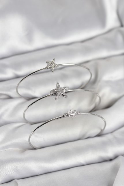 Bouquet Bouqtique Gümüş Renk Zirkon Taşlı Deniz Yıldızı Model 3'lü Kadın Bileklik Kombini BQT35BB8356