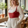 Büyük Beden Kırmızı Kadın Kemer Bağcıklı Deri Korse Harness - APFT1428