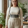 Büyük Beden Siyah Kadın Kemer Üç Bantlı Korse Tarzı Deri Harness - APFT178