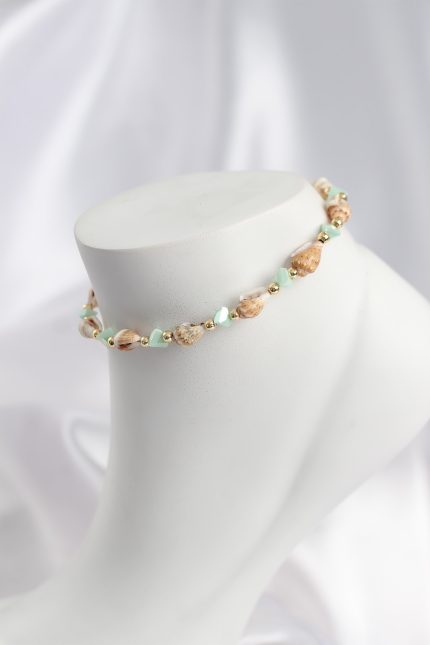 Bouquet Bouqtique Doğal Deniz Kabuğu Model ve Yeşil Kristal Taş Model Halhal BQT35HH1690