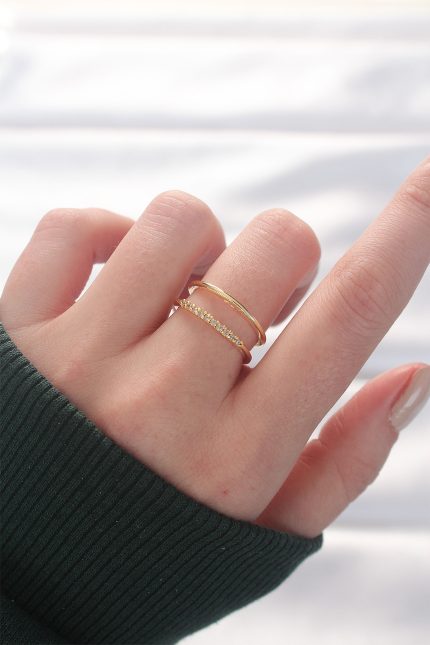 Bouquet Bouqtique 2li Görünümlü Su Yolu Tasarımlı Gold Renk Ayarlanabilir Yüzük BQT35BYK3136