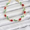 Bouquet Bouqtique Pirinç Gold Renk Kırmızı Zirkon Taşlı Çiçek Model Kadın Bileklik BQT35BB8587