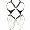 Siyah Body Harness Suni Deri Zincir Detaylı Vücut Aksesuarı - APFT1161