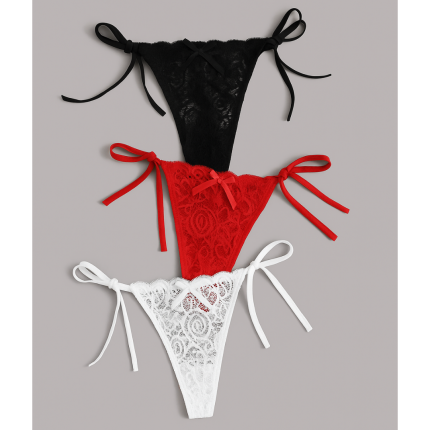 Bouquet Bouqtique Kadın 3'lü Dantelli Yandan Bağlamalı Seksi Tanga BQT350054