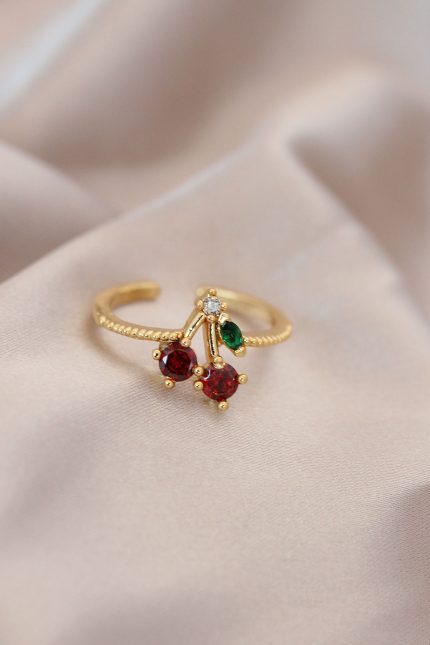 Bouquet Bouqtique Ayarlamalı Gold Renk Metal Renkli Zirkon Taşlı Kiraz Yüzük BQT35BYK2081