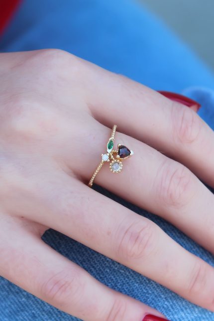 Bouquet Bouqtique Gold Renk Kiraz Model Zirkon Taşlı Kadın Yüzük BQT35BYK2603