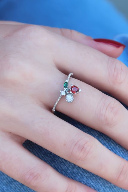 Bouquet Boutique Gümüş Renk Kiraz Model Zirkon Taşlı Kadın Yüzük BQT35BYK2604