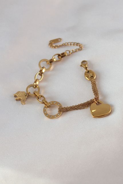 Bouquet Bouqtique 316L Çelik Gold Renk 2'li Zincir Model Zirkon Taş Detay Kadın Bileklik BQT35BB5457