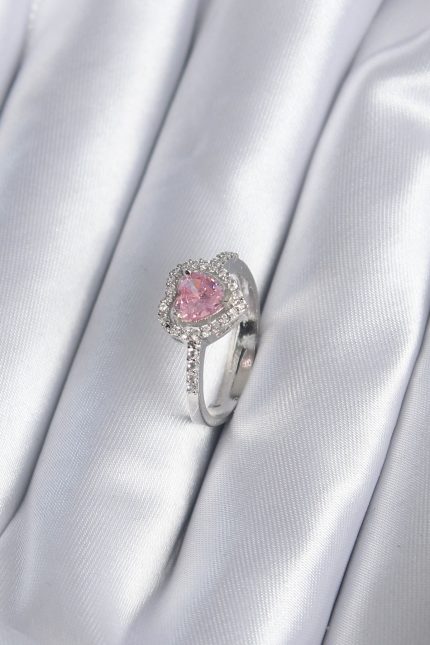 Bouquet Bouqtique Pirinç Gümüş Renk Pembe Zirkon Taş Kalp Charm Model Kadın Yüzük BQT35BYK2859