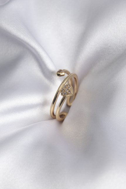 Bouquet Bouqtique Pirinç Gold Renk Zirkon Taş Detay Kalp Model Kadın Yüzük BQT35BYK2917