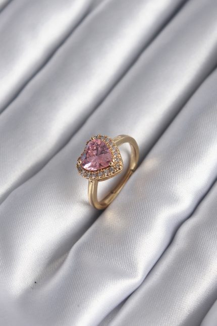 Bouquet Bouqtique Pirinç Gold Renk Pembe Zirkon Taş Kalp Charm Model Kadın Yüzük BQT35BYK2957