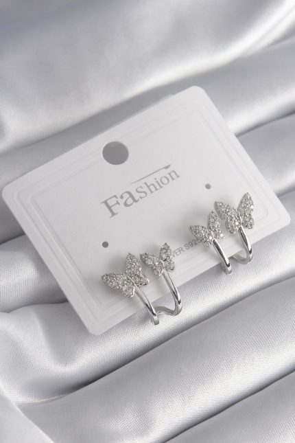 Bouquet Bouqtique Pirinç Gümüş Renk Zirkon Taşlı Kelebek Model Kadın Küpe BQT35BKP9908
