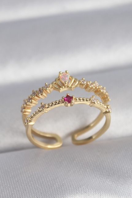 Bouquet Bouqtique Pirinç Gold Renk Zirkon Taşlı Taç Model Kadın Yüzük BQT35BYK3040