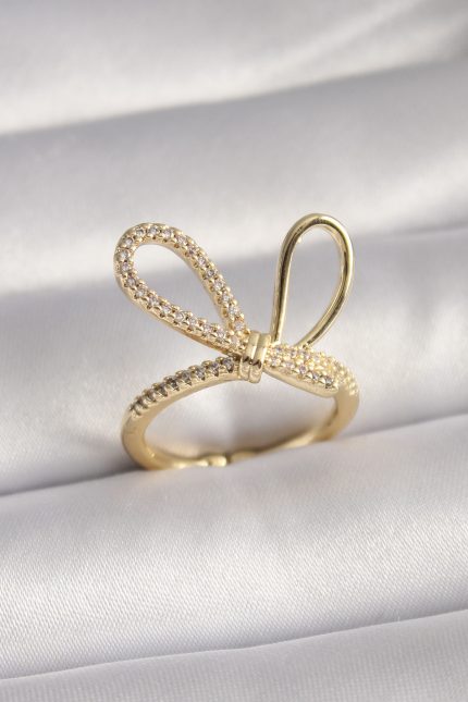 Bouquet Bouqtique Gold Renk Zirkon Taşlı Düğüm Model Kadın Yüzük BQT35BYK3085