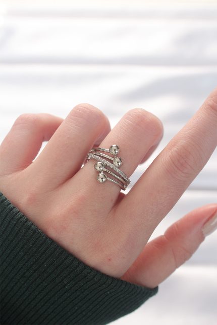 Bouquet Bouqtique Topçuk Model Zirkon Taşlı Silver Renk Ayarlanabilir Yüzük BQT35BYK3137