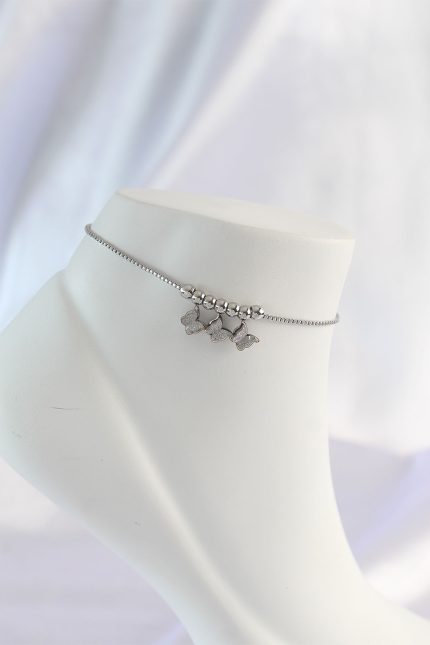 Bouquet Bouqtique 316L Çelik Gümüş Renk Minimal Kelebek Tasarımlı Halhal BQT35HH1570