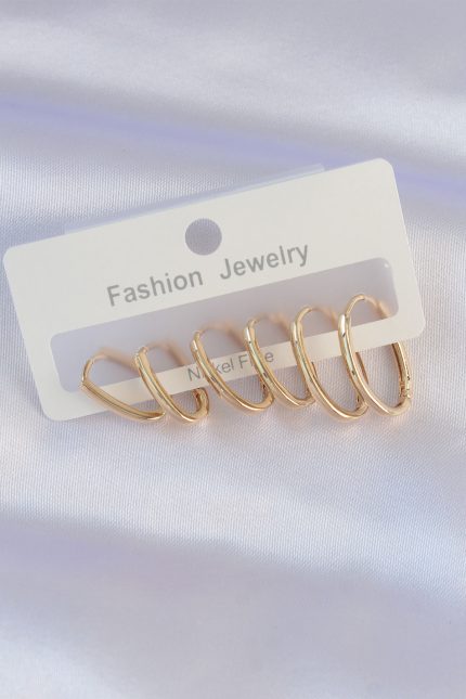 Bouquet Bouqtique Pirinç Gold Renk İnce Oval Küpe Seti BQT35BKP8988