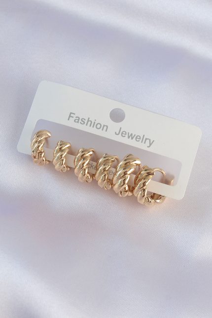 Bouquet Bouqtique Pirinç Gold Renk Minimal Tırtıklı Küpe Seti BQT35BKP8990
