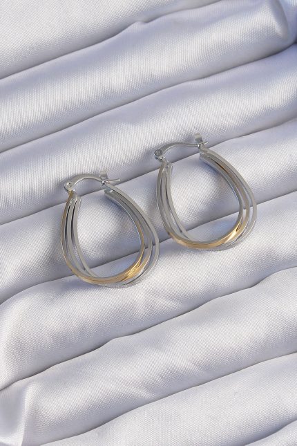 Bouquet Bouqtique Pirinç Gold Gümüş Renkli Oval Çoklu Görünümlü Küpe BQT35BKP9223
