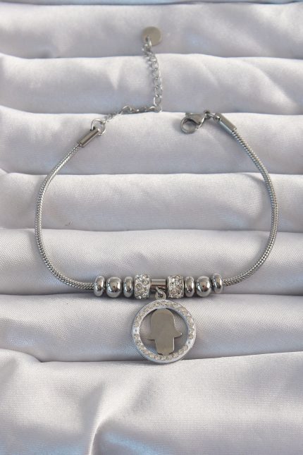 Bouquet Bouqtique 316L Çelik Gümüş Renk Zirkon Taş Aksesuarlı Fatma Ana Eli Bileklik BQT35BB6234