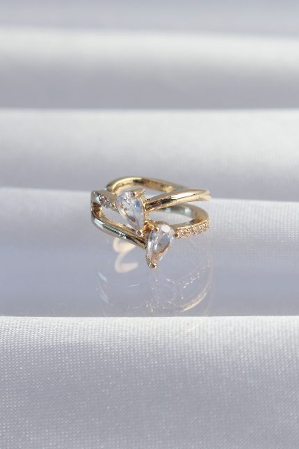 Bouquet Bouqtique Pirinç Gold Renk Zirkon Taşlı Damla Earcuff Küpe BQT35BKP9335