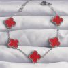 Bouquet Bouqtique 316L Çelik Gümüş Renk Kırmızı Mineli Yonca Bileklik BQT35BB6263
