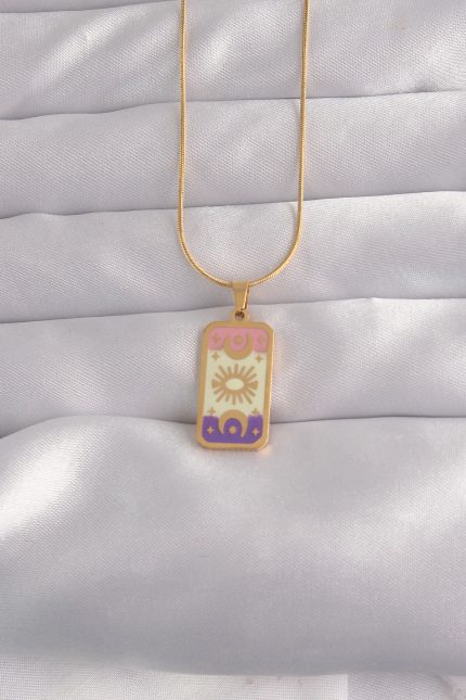 Bouquet Bouqtique 316L Çelik Gold Renk Karışık Mineli Ay Figür Tarot Kolye BQT35BKO9036