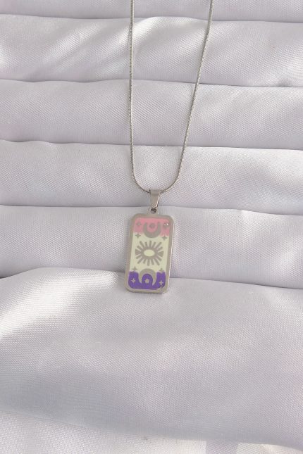 Bouquet Bouqtique 316L Çelik Gümüş Renk Karışık Mineli Ay Figür Tarot Kolye BQT35BKO9044