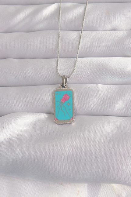 Bouquet Bouqtique 316L Çelik Gümüş Renk Mavi Mineli Tarot Kolye BQT35BKO9046