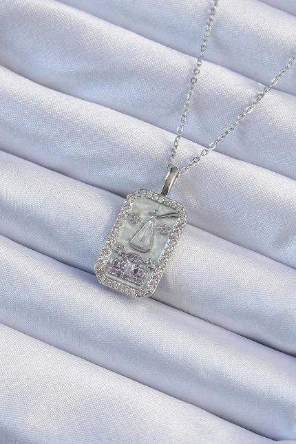 Bouquet Bouqtique 316L Çelik Zincir Gümüş Renk Lila Zirkon Taşlı Tarot Kolye BQT35BKO9238