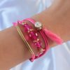 Bouquet Bouqtique Pembe Zirkon Taşlı İpli Püskül Detay Çoklu Bileklik BQT35BB6360
