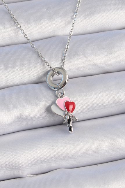 Bouquet Bouqtique 316L Çelik Gümüş Renk Renkli Kalp Figür Charm Model Kadın Kolye BQT35BKO9319
