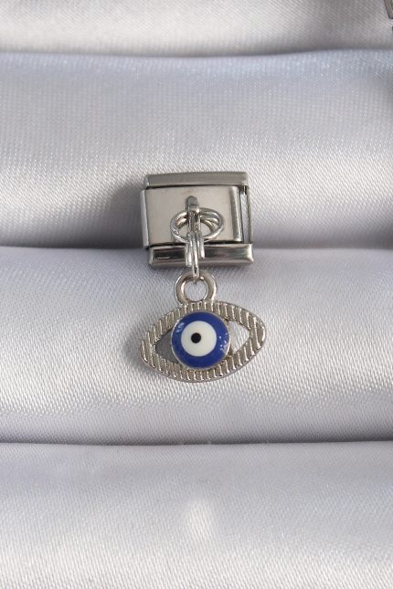 Bouquet Bouqtique 316L Çelik Gümüş Renk Sallantılı Göz Figür Nazar Boncuk Detay Nomination Charm BQT35BC1044
