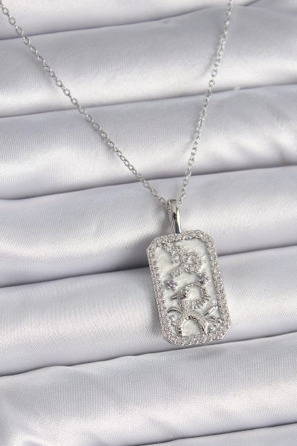 Bouquet Bouqtique 316L Çelik Gümüş Renk Zincir Oğlak Burcu Zirkon Taşlı Kadın Kolye BQT35BKO9449
