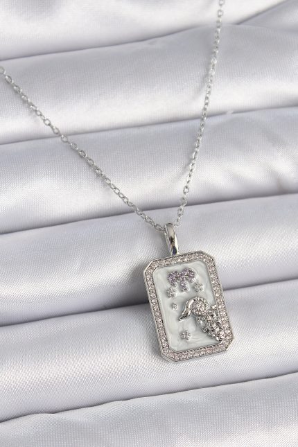 Bouquet Bouqtique 316L Çelik Gümüş Renk Zincir Koç Burcu Zirkon Taşlı Kadın Kolye BQT35BKO9452