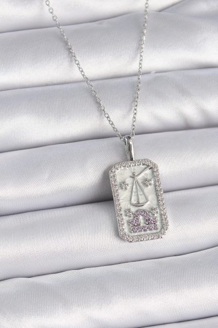 Bouquet Bouqtique 316L Çelik Gümüş Renk Terazi Burcu Zirkon Taşlı Kadın Kolye BQT35BKO9454