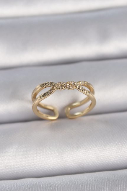Bouquet Bouqtique Pirinç Gold Renk Ayarlanabilir Zirkon Taşlı Sarmal Model Kadın Yüzük BQT35BYK3400