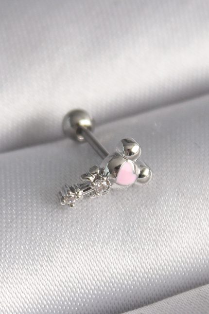 Bouquet Bouqtique 316L Çelik Gümüş Renk Zirkon Taş Detay Pembe Kalp İşleme Tragus Piercing BQT35PR1281