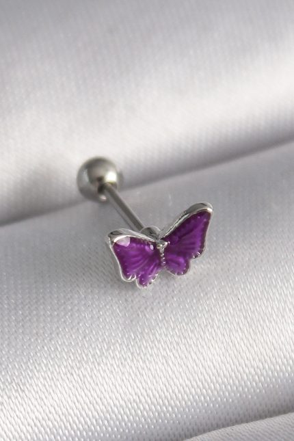 Bouquet Bouqtique 316L Çelik Gümüş Renk Mor Kelebek Model Tragus Piercing BQT35PR1287