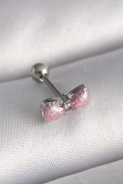 Bouquet Bouqtique 316L Çelik Gümüş Renk Pembe Kurdele Zirkon Taş Detay Tragus Piercing BQT35PR1295