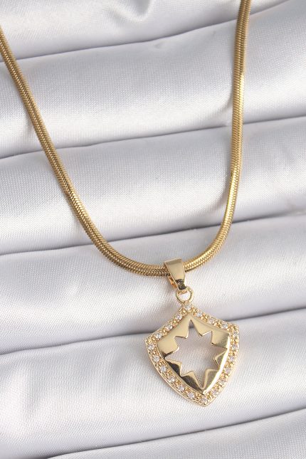 Bouquet Bouqtique 316L Çelik Gold Renk İtalyan Zincir Zirkon Taşlı Kutup Yıldız İşleme Kadın Kolye BQT35BKO9536