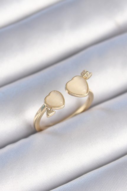 Bouquet Bouqtique Pirinç Gold Renk Beyaz Mineli Kalp Model Kadın Yüzük BQT35BYK3472