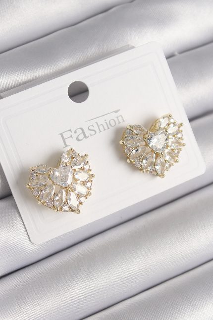 Bouquet Bouqtique Pirinç Gold Renk Zirkon Taşlı Kalp Model Kadın Küpe BQT35BKP11394