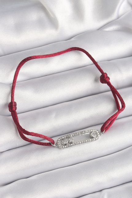 Bouquet Bouqtique Kırmızı İpli Asansörlü Zirkon Taşlı Gümüş Messika Model Kadın Bileklik BQT35BB6582
