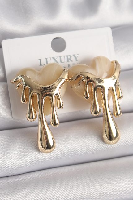 Bouquet Bouqtique Pirinç Gold Renk Beyaz Sedefli Akan Kalp Model Kadın Küpe BQT35BKP9893