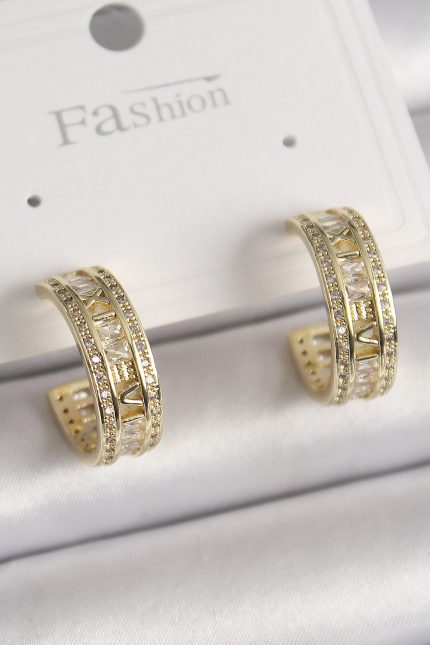 Bouquet Bouqtique Pirinç Gold Renk Zirkon Taşlı İşleme Detay Halka Model Kadın Küpe BQT35BKP9913