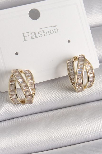 Bouquet Bouqtique Pirinç Gold Renk Zirkon Taşlı Düğüm Halka Model Kadın Küpe BQT35BKP9943