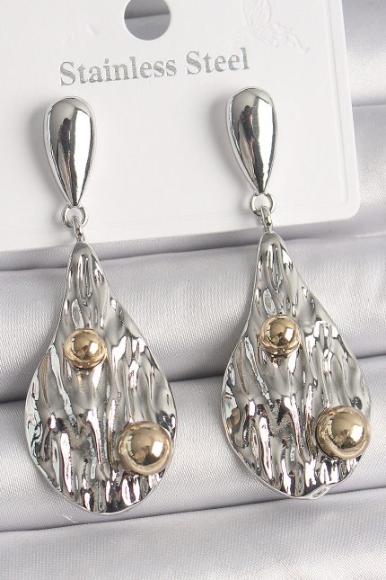 Bouquet Bouqtique Pirinç Gümüş Renk Sallantı Damla Model Gold Topçuk Detay Kadın Küpe BQT35BKP10088