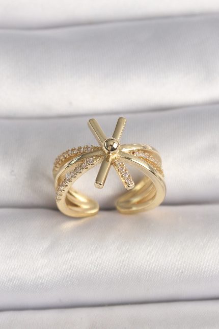 Bouquet Bouqtique Pirinç Gold Renk Ayarlanabilir Ziron Taşlı Kadın Yüzük BQT35BYK3603