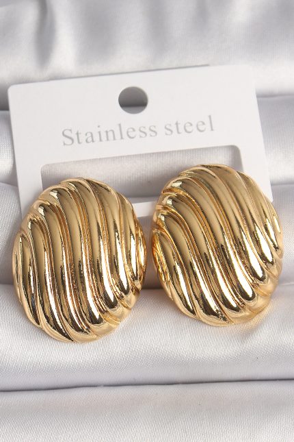 Bouquet Bouqtique Pirinç Gold Renk İşlemeli Oval Model Kadın Küpe BQT35BKP10151